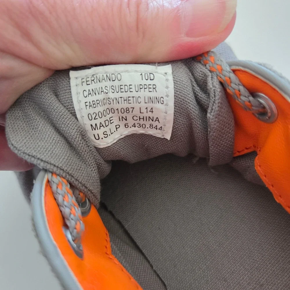 Polo Ralph‎ Lauren Boat Shoes Grey Orange Canvas Moc Toe Mens 10